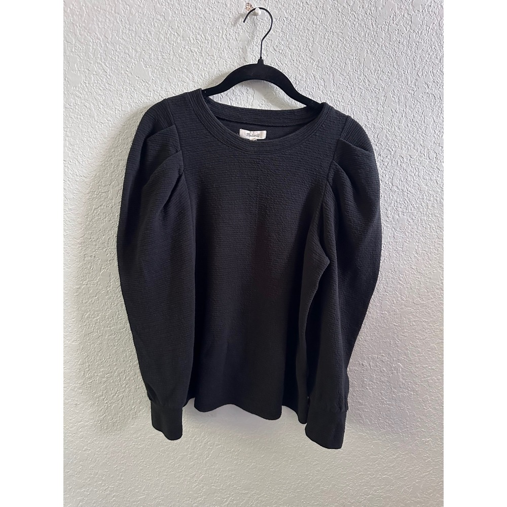 Madewell Black Puff Sleeve Sweatshirt Textured Knit Top NC640 Size M